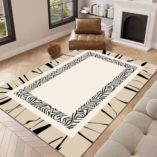 AITROMNI Black Kuschel Teppich Modernes minimalistisches schwarz-weißes Linienmuster Wohnzimmer Schlafzimmer Teppich antiallergisch 200X300CM von AITROMNI