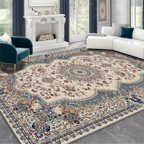 AITROMNI Blue Esstisch Teppich Komfortabler Wohnzimmerteppich Blume Meer Design Retro Wind kältebeständig und pflegeleicht 70X140CM von AITROMNI