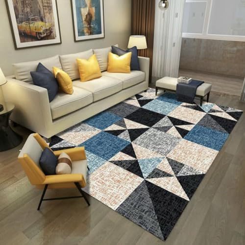 AITROMNI Blue Fußmatte Extra Dünn Modernes minimalistisches geometrisches Muster bequem verschleißfest Wohnzimmer Schlafzimmer Teppich 80X160CM von AITROMNI