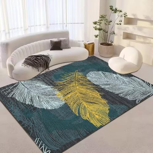 AITROMNI Blue Grosser Teppich Federmuster Design Wohnzimmer Teppich Innenmöbel Dekoration waschbar 120X200CM AITROMNI Blue Grosser Teppich Federmuster Design Wohnzimmer Teppich Innenmöbel Dekoration waschbar 120X200CM von AITROMNI