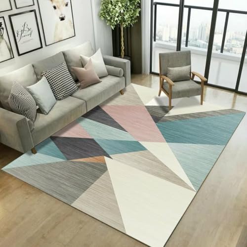 AITROMNI Blue Kinderteppich Mädchen Dreieck geometrisches Muster Innenmöbel Dekoration Wohnzimmer Teppich bequem 200X300CM von AITROMNI