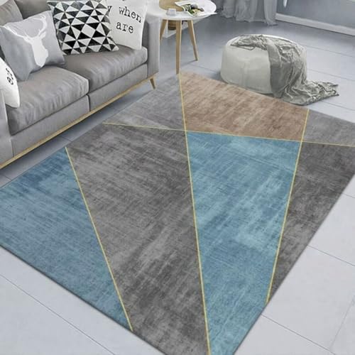 AITROMNI Blue Kinderteppiche Mädchen Mehrfarbiges geometrisches Muster Wohnzimmer Schlafzimmer Teppich Inneneinrichtung waschbar 160X270CM von AITROMNI