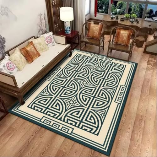 AITROMNI Blue Schmutzfangmatte Waschbar Einfacher geometrischer klassischer Stil bequemer Rutschfester Wohnzimmerteppich verschleißfest 70X140CM von AITROMNI