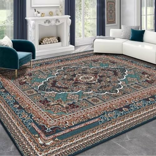 AITROMNI Blue Teppich Jungen Jugendzimmer Schöner klassischer Stil Haus rutschfest Wohnzimmer Schlafzimmer Teppich waschbar 140X300CM von AITROMNI