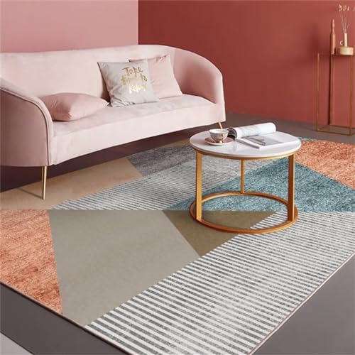 AITROMNI Bodenschutzmatte Teppich Yoga Orange-Blauer Kunst-Designer-Teppich, bequem und schlicht Weich 140X270CM von AITROMNI