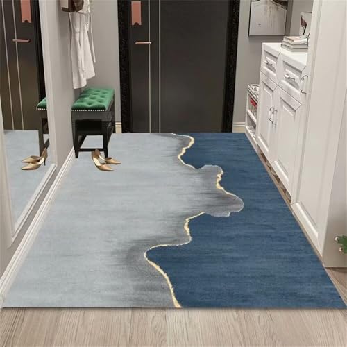 AITROMNI Carpets Rugs Einfache Heimmatte grau blau Farbschema Wohnzimmer Teppich pflegeleicht Teppichläufer rutschfest 70X140CM von AITROMNI