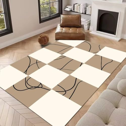 AITROMNI Color Teppich Landhausstil Moderne einfache Gitter Schwarze Linie Kombination Wohnzimmer Teppich modische Dekoration 180X270CM von AITROMNI