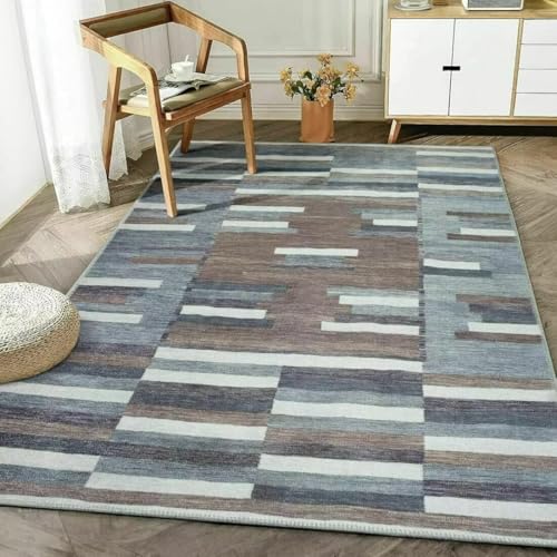 AITROMNI Flurteppich Läufer Lang Einfacher moderner Teppich Wohnzimmer Schlafzimmer Bodenmatte Abstraktes Streifendesign Langlebig 140X200CM von AITROMNI