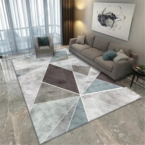 AITROMNI Flurteppich Läufer Lang Kinderzimmer Teppiche Mädchen Grau Blau Geometrisches Design Textur Dekoration Modern Anpassbar Babyzimmer Teppich 140X200CM von AITROMNI