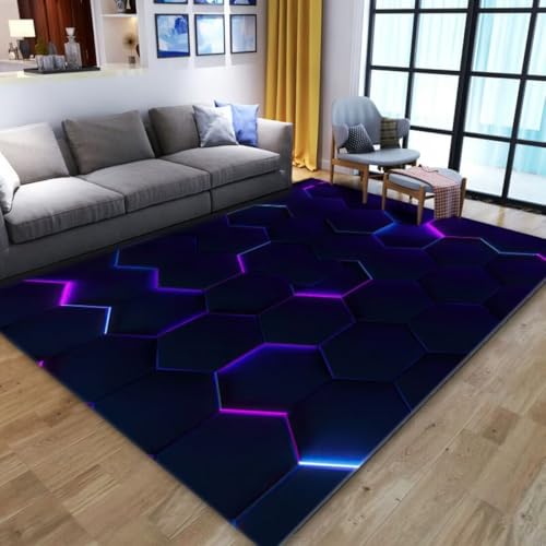 AITROMNI Fußmatte Klein Wohnzimmerzubehör ist bequem und verschleißfest verblasst Nicht. Sechseckiges Musterdesign 200X290CM von AITROMNI