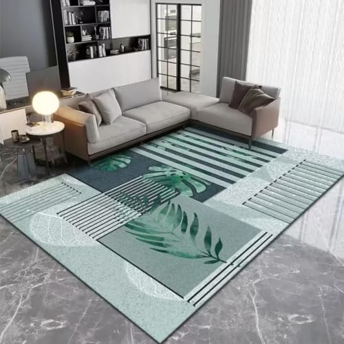 AITROMNI Green Teppich Wohnzimmer Kurzflor Moderne einfache grüne Pflanze Muster Wohnzimmer Sofa Zubehör Teppichmatte 80X160CM von AITROMNI