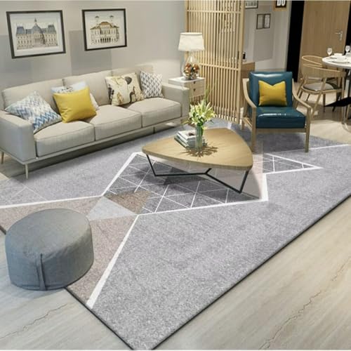 AITROMNI Grey Esstisch Teppich Einfaches geometrisches Design Wohnzimmer Schlafzimmer Teppich schmutzabweisend pflegeleichtes Zubehör 90X200CM von AITROMNI