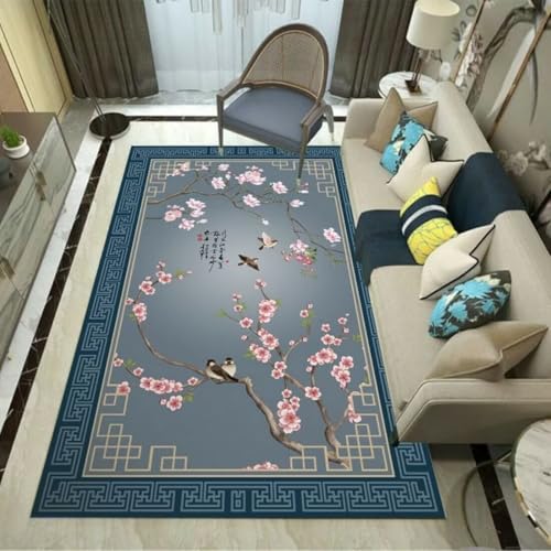 AITROMNI Pink Langer Teppich Chinesischer Stil Pflaumenblütenmuster Design Wohnzimmer Sofa Teppich weich 300X400CM von AITROMNI