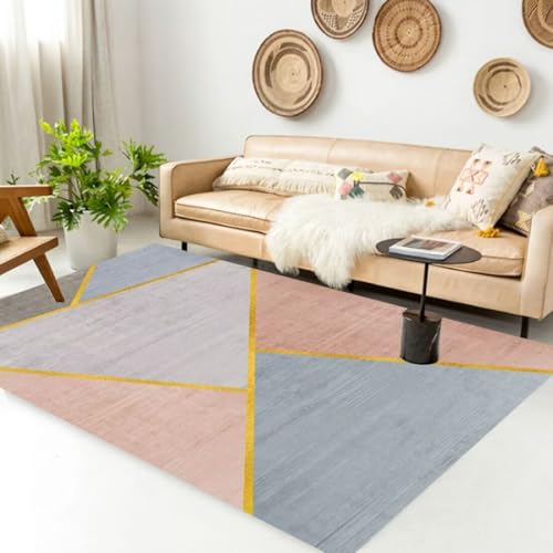 AITROMNI Pink Teppich Camping Einfaches Wohnzimmer Schlafzimmer rutschfest geometrisches Muster Teppich waschbar und kältebeständig 160X230CM von AITROMNI