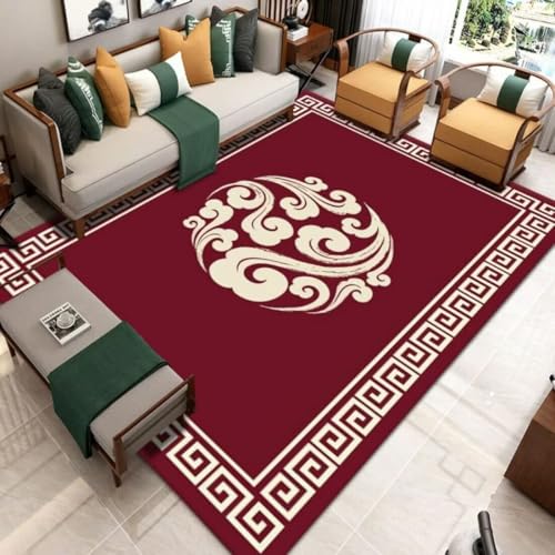 AITROMNI Red Fußmatte Extra Dünn Innendekoration rot Chinesisch klassisches Muster Wohnzimmer Sofa Teppich 170X240CM von AITROMNI