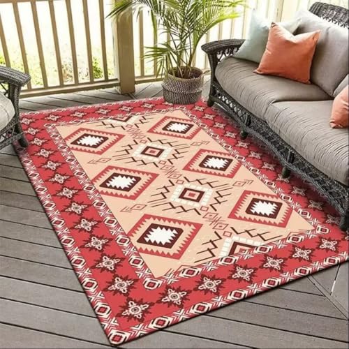 AITROMNI Red Kinderteppiche Mädchen Einfaches geometrisches Muster Teppich rote Grenze Wohnzimmer Schlafzimmer Zubehör 130X190CM von AITROMNI