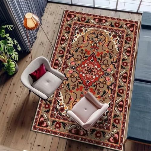AITROMNI Red Teppich Esstisch Blumenrahmenmuster Design Wohnzimmer Schlafzimmer Rutschfester Teppich Haushaltszubehör 170X240CM von AITROMNI
