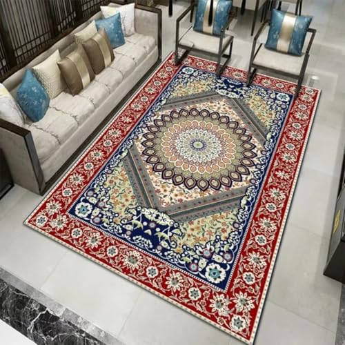 AITROMNI Red Teppich Esstisch Schönes Blumenmuster Wohnzimmer Schlafzimmer Teppich antiallergisch und pflegeleicht 200X290CM von AITROMNI