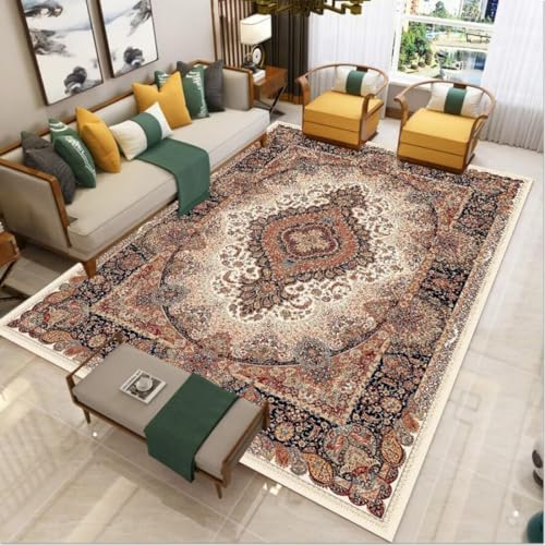 AITROMNI Red Teppich Landhausstil Vintage Blume Meer Design Wohnzimmer Schlafzimmer Teppich Mode nach Hause Dekoration 120X200CM von AITROMNI