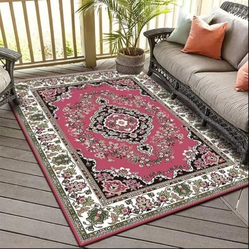 AITROMNI Red Vorleger Teppich Retro Blume Meer Muster rutschfest Maschine waschbar Wohnzimmer Schlafzimmer Teppich 80X160CM von AITROMNI