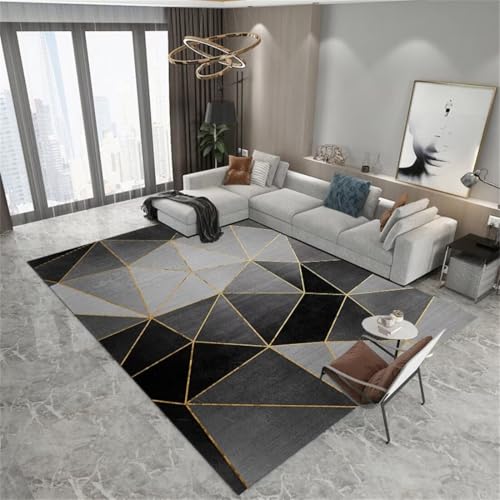 AITROMNI Rug Carpet XXL Teppich Grau-schwarzes Dreieck geometrisches Design gelbe Linie Dekoration rutschfest Jugendzimmer Jungen 160X200CM von AITROMNI