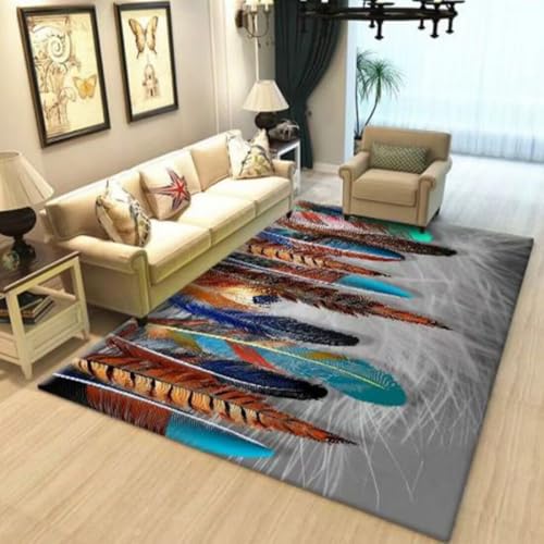 AITROMNI Sauberlaufmatte Waschbar Wohnzimmer Arbeitszimmer dekorative Federmuster Design Fleckenbeständigkeit Kältebeständigkeit 200X300CM von AITROMNI