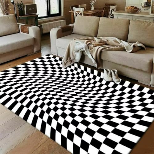 AITROMNI Teppich Bettvorleger Wohnzimmer Antifouling Mode Teppich schwarz und weiß Design schmutzabweisend 70X200CM von AITROMNI