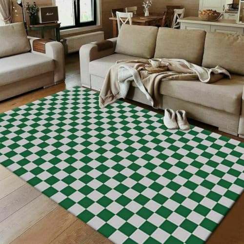 AITROMNI Teppich Groß Grünes Schachbrett Design Wohnzimmer Schlafzimmer kurz Samt langlebig rutschfeste Bodenmatte 130X190CM von AITROMNI