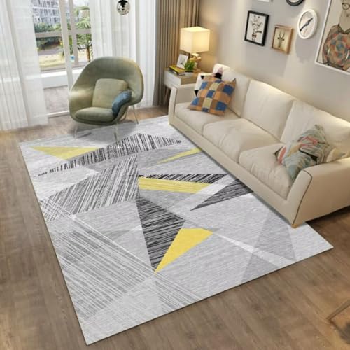 AITROMNI Yellow Anti Rutsch Pads Mehrfarbiges dreieckiges geometrisches Design bequemer schmutzabweisender Teppich Wohnzimmerzubehör 200X300CM von AITROMNI