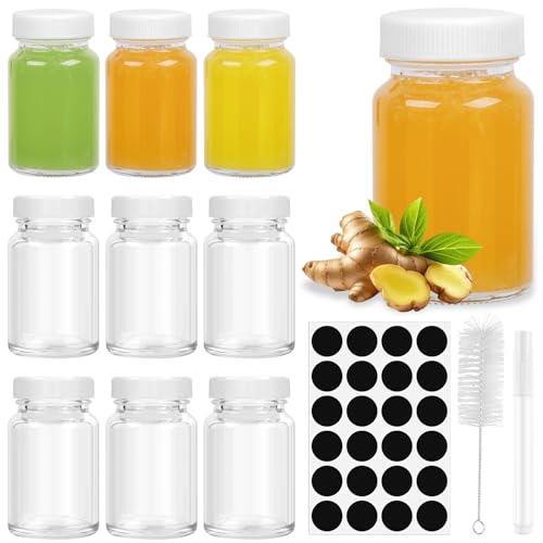 10 Stück Mini Glasflaschen 60ml Shot Flaschen zum Befüllen mit Deckel Leere kleine Glasflaschen kleine Flaschen zum Befüllen Ingwer Shot Gläser minis Gläser Gewürzgläser für Ingwer Likör Marmelade von AIUNBEST