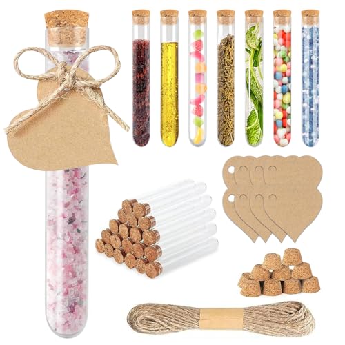 36 Stück Reagenzglas mit Korken 10 cm, Kleine Reagenzgläser mit Korken Reagenzgläser Kunststoff Röhrchen mit Deckel Reagenzgläser mit Verschluss zum Befüllen Gewürze Blumen Bonbons Badesalz Tee von AIUNBEST