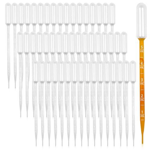 50 Stück Pipette 5ml Pipetten Plastik mit Skala Transferpipetten aus Kunststoff Pipette Lang Tropfpipette Aquarium Pipette Dünger Einwegpipetten für Süßigkeitenformen ätherische Öle Haustier Labor von AIUNBEST