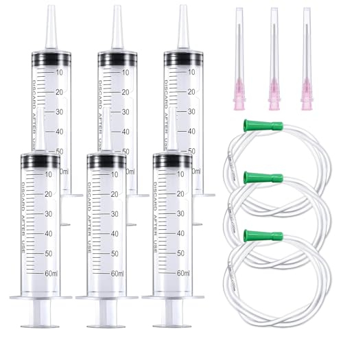 6 Stück Spritze 50ml (60ml) mit Nadel Spritze mit Schlauch Spritzen Einzeln Verpackt für Ideal für Labor Tierfütterung Pflanzenbewässerung Industri von AIUNBEST
