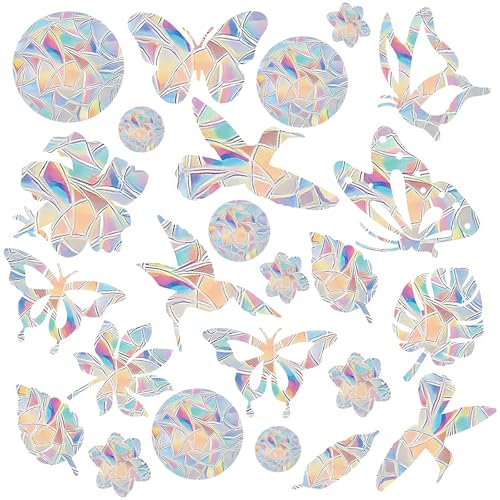 72 Stück Prisma Fensteraufkleber Wiederverwendbar Rückstandsfrei Fensteraufkleber Vogelschutz Fenster Suncatcher Sticker Mit Kolibri Und Blumenmotiven Fensterbilder Vogelschutz Aufkleber Für Fenster von AIUNBEST
