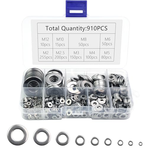 910 Stück Edelstahl Unterlegscheiben Set Karosseriescheiben 9 Größen Flache Beilagscheiben Sortiment Unterlegscheiben M12 M10 M8 M6 M5 M4 M3 M2,5 M2 Für Schrauben und Muttern 910 Stück Edelstahl Unterlegscheiben Set Karosseriescheiben 9 Größen Flache Beilagscheiben Sortiment Unterlegscheiben M12 M10 M8 M6 M5 M4 M3 M2,5 M2 Für Schrauben und Muttern von AIUNBEST