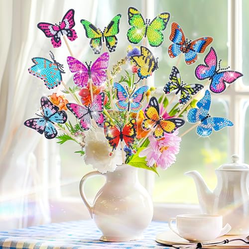 AIUNBEST 15 Stück Diamond Painting Schmetterling Sets, Diamond Painting Klein Deko für Draußen und Drinnen Balkon Liebevolles Basteln für Kinder und Erwachsen Geschenk für Muttertag Lehrerin von AIUNBEST