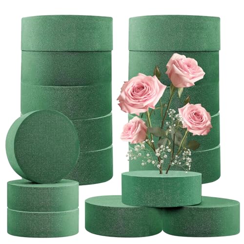 AIUNBEST Steckschaum 16 Stück, Steckschaum für Blumen Rund 8×4 cm Steckmasse für Kunstblumen und Frischblumen Grüner Blumensteckschaum für Hochzeiten Deko Garten und Events von AIUNBEST