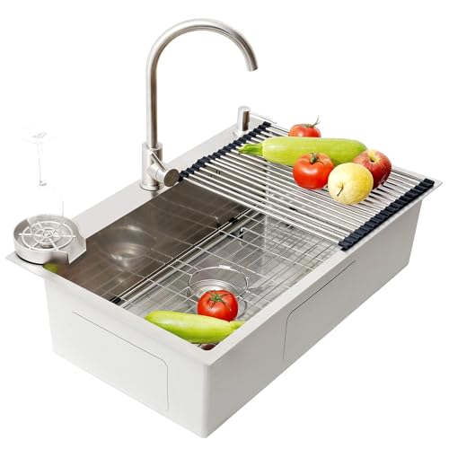 Silberne Große Küchenspüle, Robuste Küchen-Barspüle, Mit Komplettem Abflussset, Einzelbecken Aus Edelstahl 304, Einbauspüle Für Den Arbeitsplatz, Unterbauspüle(A,85x50x22cm) von AIVANOTO