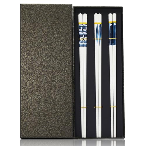 Keramik Essstäbchen, 3 Paar 24cm Wiederverwendbare Chinesische Stäbchen, Stäbchen zum essen, Japanisch Chopsticks, Sushi Stäbchen Set Chopsticks Aus Keramik, Essstäbchen spülmaschinenfest Geschenkset von AIVEKAIR