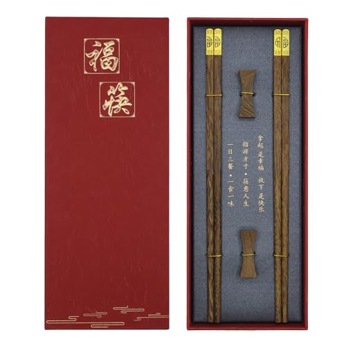 Essstäbchen, 2 Paar Holz Essstäbchen Wiederverwendbare Chinesische Stäbchen ,Sushi Stäbchen Set Chopsticks Aus Wengeholz,Mit 2 Essstäbchenablage, Chopstick Geschenkset von AIVEKAIR