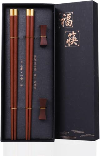 Essstäbchen, Stäbchen zum Essen, Essstäbchen Spülmaschinenfest, 2 Paar Holz Chopsticks Mit 2 Essstäbchenablag Chinesische Sushi Stäbchen Wiederverwendbare Geschenk Set (black) von AIVEKAIR
