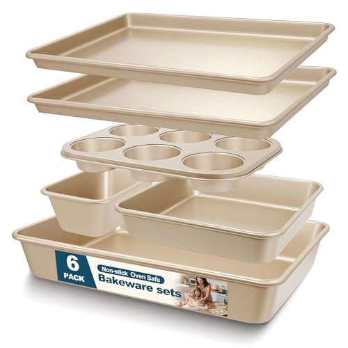 Backformen-Set, antihaftbeschichtet, stapelbar, Backformen-Sets, Ofenformen zum Kochen, AIVIKI 6-teiliges Backblech-Set inklusive Plätzchenblech, tiefer Bräter, quadratische Pfanne, Kastenform von AIVIKI