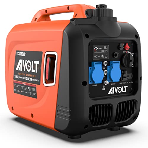 AIVOLT Inverter Stromerzeuger 3200 Watt Stromgenerator Notstromaggregat Benzin leise Stromaggregat für Campen, Festivals, Werkzeuge und Hausgebrauch mit 2 USB und two 230 V Steckdosen von AIVOLT