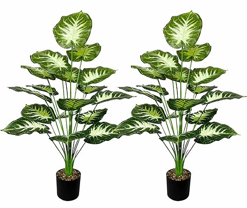 AIVORIUY Kunstpflanze im Topf Groß Künstliche Pflanzen Plastik Palme Fake Palmenpflanze Deko für Wohnzimmer Balkon Schlafzimmer Büro Badezimmer (75cm Weiß Grün) von AIVORIUY