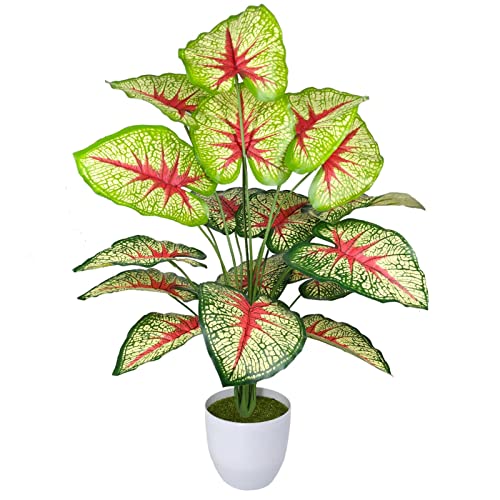 AIVORIUY Kunstpflanzen Groß Areca Kunstpalme im Topf Plastik Künstliche Pflanze Tropical Palme mit Blättern Grün Fake Plant für Schlafzimmer Büro Garten Hochzeit Dekor (77cm Rot) von AIVORIUY