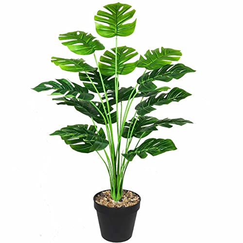 AIVORIUY Kunstpflanzen Zimmerpflanze Schildkröten Baum, 75cm Groß in Plastik Topf mit Grünen Blättern Tropischer Dschungel Monstera im Topf für Haus Außen Büro Garten Dekoration (Grün) von AIVORIUY