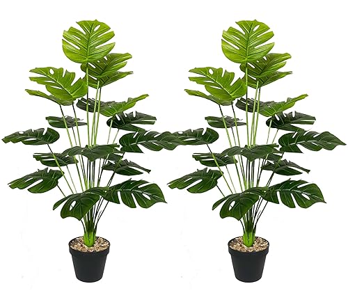 AIVORIUY Kunstpflanzen im Topf Plastik Künstliche Tropischen Pflanzen Grüne Blätter mit Stielen und Töpfen Grünpflanze, Fake Pflanzen für Zuhause Büropflanze Deko (75cm Grüne Monstera) von AIVORIUY