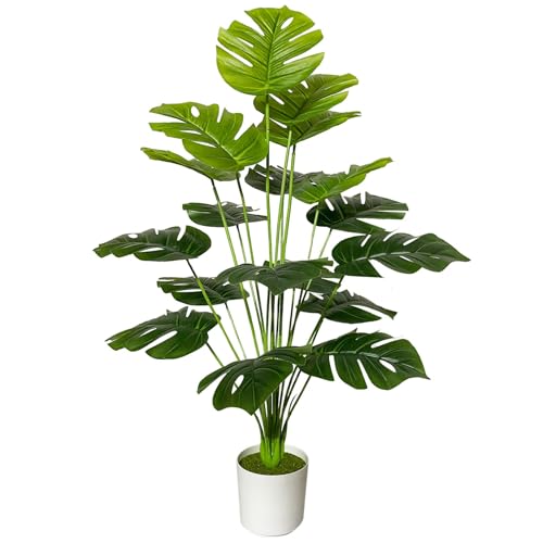 AIVORIUY künstliche Pflanzen im Topf Groß Kunstpflanze Plastik Palme wie Echt mit Kunststoff Blumentopf Fake Plant Dekor für Wohnzimmer Balkon Schlafzimmer Büro Innen (75cm Grüne Monstera Palme) von AIVORIUY