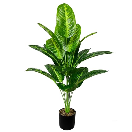 AIVORIUY künstliche Pflanzen wie Echt Areca Palme kunstpflanze im Topf Groß Gefälschte Kunstbaum für den Innen- und Außenbereich Wohnzimmer Schlafzimmer Büro Dekoration (80cm Gestreifte Banane) von AIVORIUY