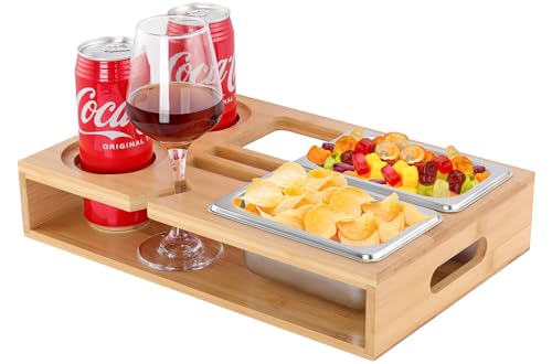 AIVORO Couchbar Snackbox, Couchbar mit Snackschalen aus Edelstahl, Holz Couch Bar für Sofa, Couch Bar mit Getränkehalter, Snackspender mit Snackschale von AIVORO